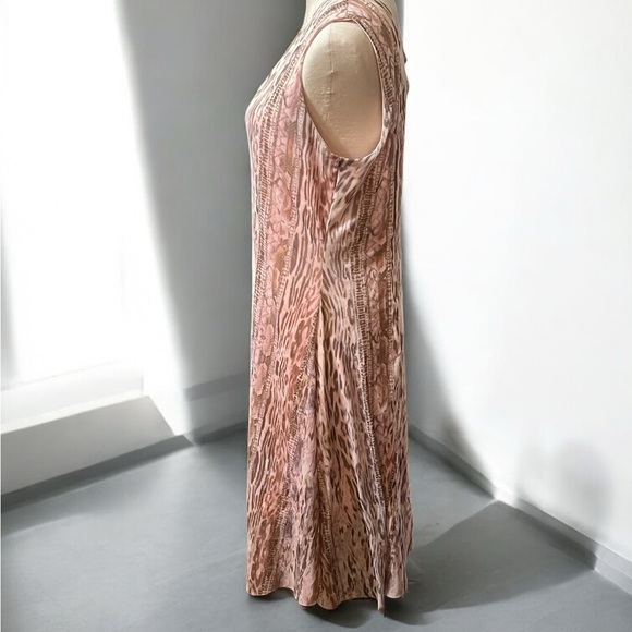 T Tahari Pink and Brown Sleeveless V-Neck Midi Sundress - Picture 2 of 5